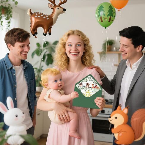 Woodland Animals Baby Shower Card Woodland Welcome Baby Decorations Sage Green Forest Animals Baby Card with Envelope Sticker for New Parents Newborn Birthday Gender Reveal Party Gifts, 5 x 7 Inch in Saudi Arabia