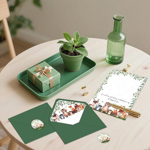 Woodland Animals Baby Shower Card Woodland Welcome Baby Decorations Sage Green Forest Animals Baby Card with Envelope Sticker for New Parents Newborn Birthday Gender Reveal Party Gifts, 5 x 7 Inch in Saudi Arabia