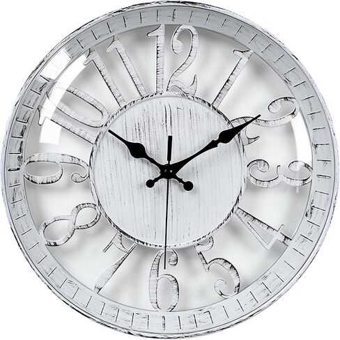 Vintage Wall Clock 12 Inch, Round Wall Clocks Battery Operated, Quartz Silent Non Ticking Digital Clock Modern Hollow Simple Decorative Clock for Home Office School Kitchen Bedroom (White) in Saudi Arabia