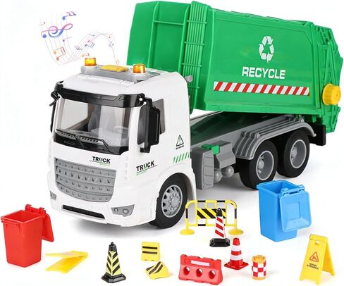 11.8" Garbage Truck Toy with Dumping Function, Friction Powered Trash Truck Toy, Sound and Lights for Age 3-7 Years Old Boys Girls Birthday Gifts in Saudi Arabia