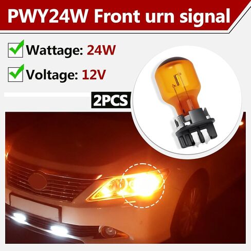 2-حزمة PWY24W 24W 12V لمبات ضوء إشارة الانعطاف العنبر المتوافقة مع 2016-2018 Volkswagen Passat، Audi A4 / Q3 / Q7، 2016-2018 Ford Fusion / Mondeo / Edge استبدال 12174، 12174NA، 12174 NAHTR، 12181NA in Kuwait