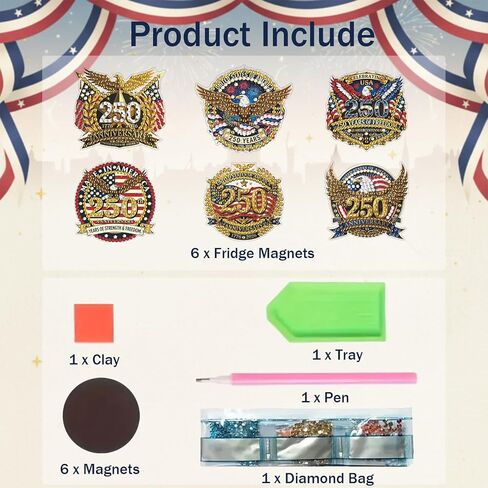 DIYDeligths Independence Day Refrigerator Magnet Diamond Art Painting Creative Design the 250th Anniversary of American Magnetic Stickers Kits for Adults DIY Home Decors (Eagle) in Saudi Arabia