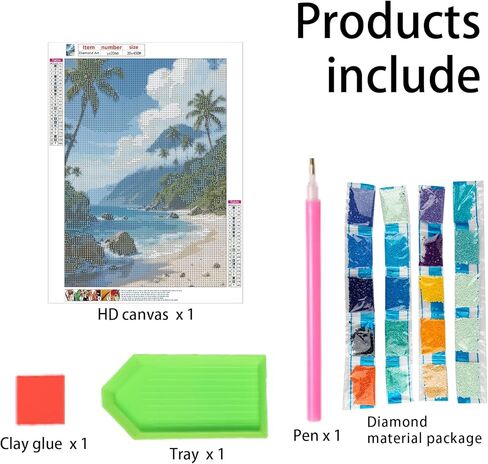 JZHYOAN Hawaiian Beach Diamond Painting Kit DIY Blue Sky Ocean Palm Tree 5D Full Drill Round Diamond Art Painting for Home Wall Decor Handmade Cross Stitch Crystal Rhinestone Gem Art Craft 30x40cm in Kuwait