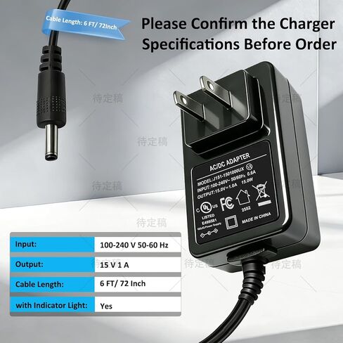15V Charger Replacement Compatible with Dewalt DXAEJ14 DXAEPS14 DXAEPS14CA, AC Adapter for Dewalt 1600 1400 Peak Cars Jump Starter 011-2070-4 Digital Air Compressor Portable Power Station Power Cord in Saudi Arabia