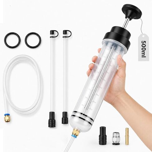 500cc Fluid Extractor & Fill Pump,Oil Extractor with 27'' Hose and 2PCS 12''Extension Tubes,Suction Pump for Lawn Mowers Cars，Hydraulic Fluid(Black) in Kuwait
