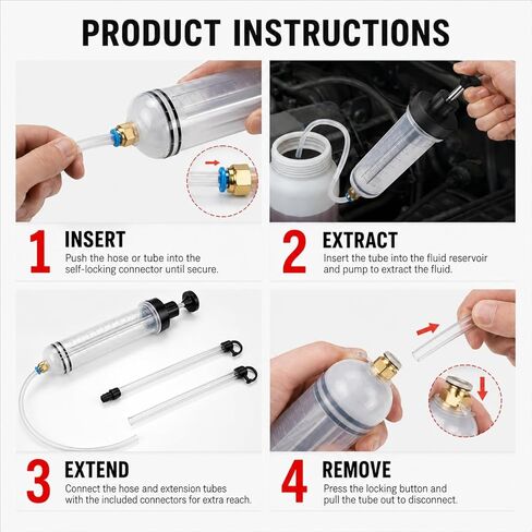 500cc Fluid Extractor & Fill Pump,Oil Extractor with 27'' Hose and 2PCS 12''Extension Tubes,Suction Pump for Lawn Mowers Cars，Hydraulic Fluid(Black) in Kuwait