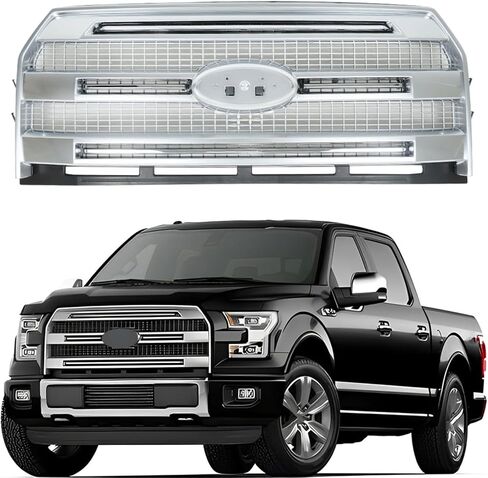 غطاء المصد الأمامي شواء كروم بدون كاميرا FL3Z-8200-MA بديل لـ F-150 2015 2016 2017، متوسط in Saudi Arabia
