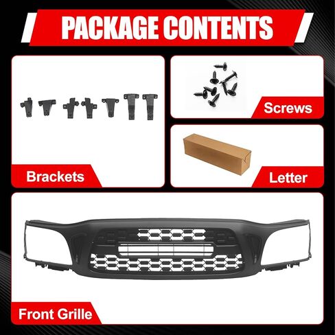 Matte Black Front Bumper Grille Compatible with 2001-2004 Tacoma, Aggressive Honeycomb Mesh Replacement Grill with Center Letters, High-Strength ABS Exterior Accessories in Saudi Arabia