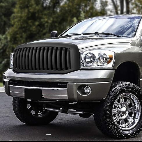 Auto Dynasty Front Grille Grill Compatible with 2006 2007 2008 2009 Dodge Ram 1500 2500 3500, Badgeless Vertical Style Front Bumper Hood Grille, Matte Black in Kuwait