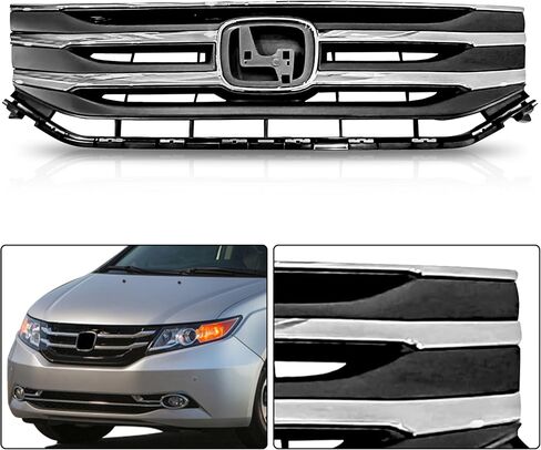 Front Bumper Grille Grill Assembly Black W/Chrome Trim For 2011 2012 2013 Honda Odyssey 75102-TK8-A01 in Kuwait