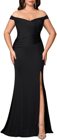 Women's Plus Size Off Shoulder Prom Evening Gowns Elegant Wrap Formal Dresses with Slit in Saudi Arabia