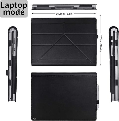 حافظة كمبيوتر محمول لجهاز Microsoft Surface Book 3 15 بوصة/Surface Book 2 15 بوصة، حافظة قابلة للطي من جلد البولي يوريثان الفاخر قابلة للفصل، طريقتان للاستخدام (لجهاز Surface Book 2/3 15 بوصة، أسود) in Kuwait