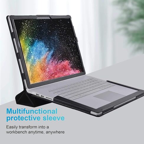 حافظة كمبيوتر محمول لجهاز Microsoft Surface Book 3 15 بوصة/Surface Book 2 15 بوصة، حافظة قابلة للطي من جلد البولي يوريثان الفاخر قابلة للفصل، طريقتان للاستخدام (لجهاز Surface Book 2/3 15 بوصة، أسود) in Kuwait