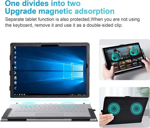 حافظة كمبيوتر محمول لجهاز Microsoft Surface Book 3 15 بوصة/Surface Book 2 15 بوصة، حافظة قابلة للطي من جلد البولي يوريثان الفاخر قابلة للفصل، طريقتان للاستخدام (لجهاز Surface Book 2/3 15 بوصة، أسود) in Kuwait