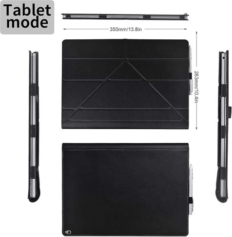 حافظة كمبيوتر محمول لجهاز Microsoft Surface Book 3 15 بوصة/Surface Book 2 15 بوصة، حافظة قابلة للطي من جلد البولي يوريثان الفاخر قابلة للفصل، طريقتان للاستخدام (لجهاز Surface Book 2/3 15 بوصة، أسود) in Kuwait
