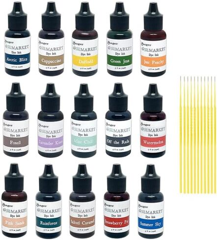 49 and Market Dye Bundles - 15 Ranger 49 and Market Highly pigmented blendable dye Ink Sets with Trebbies Detail Sticks (15 REINKERS) in Kuwait