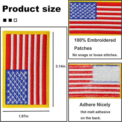 24PCS American Flag Patches, Tactical USA Flag Patch Iron On/Sew On, Embroidered Patches Appliques for Clothes, Hats, Backpacks, Uniforms, T-Shirt, Jackets, Jeans, Vests in Kuwait