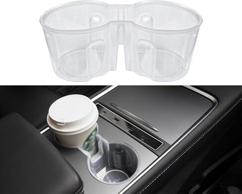SOULWIT Cup Holder Insert for Tesla Model Y (2021-2024) & Model 3 (2021-2023), Waterproof TPU Center Console Mat Cover Case - Clear Black in Kuwait