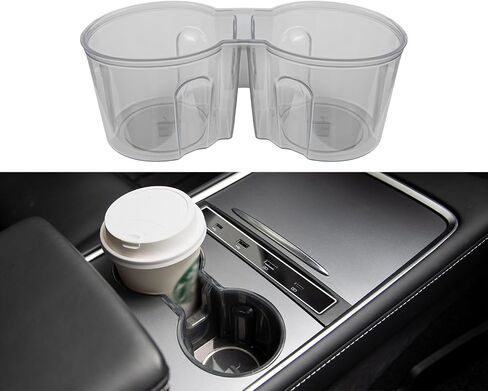 SOULWIT Cup Holder Insert for Tesla Model Y (2021-2024) & Model 3 (2021-2023), Waterproof TPU Center Console Mat Cover Case - Clear Black in Kuwait