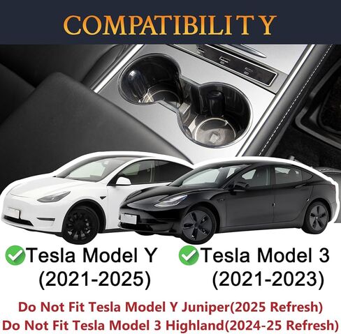 SOULWIT Cup Holder Insert for Tesla Model Y (2021-2024) & Model 3 (2021-2023), Waterproof TPU Center Console Mat Cover Case - Clear Black in Kuwait