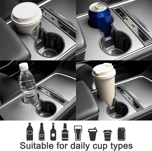 SOULWIT Cup Holder Insert for Tesla Model Y (2021-2024) & Model 3 (2021-2023), Waterproof TPU Center Console Mat Cover Case - Clear Black in Kuwait