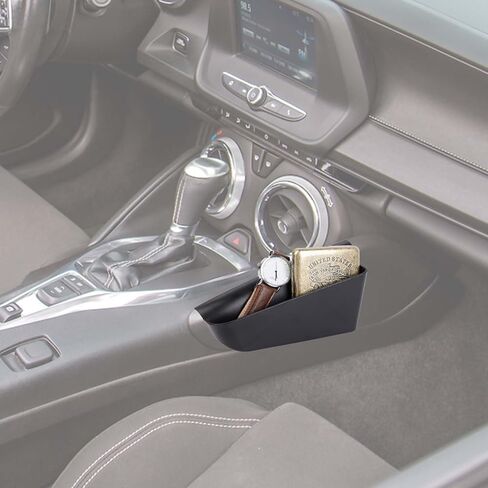 Gear Shift Storage Box Center Console Organizer Tray Console Side Pocket Organizer Compatible with Chevrolet Camaro 2016-2023, Black, Interior Accessories in Kuwait