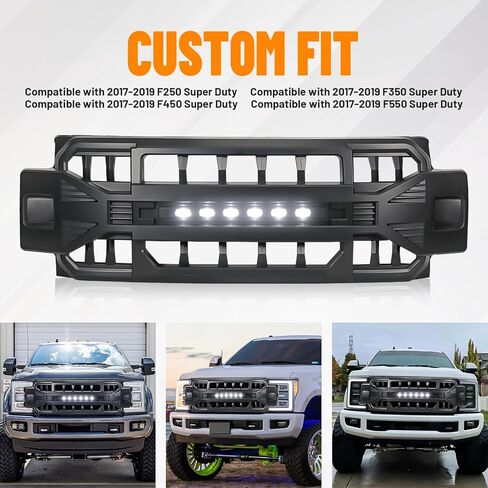 MEGAIE Front Grill Compatible with 2017-2019 F250 F350 F450 Super Duty, Matte Black Bumper Grille Guard w/Off-Road Lights in Saudi Arabia