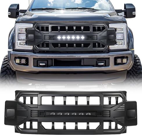 MEGAIE Front Grill Compatible with 2017-2019 F250 F350 F450 Super Duty, Matte Black Bumper Grille Guard w/Off-Road Lights in Saudi Arabia