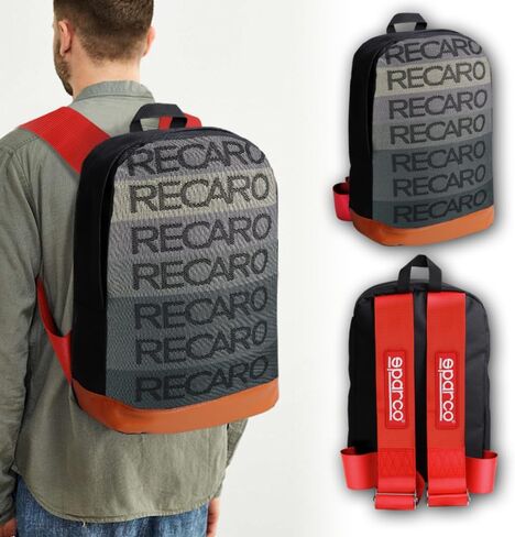 W-POWER JDM Bride Recaro Racing Laptop Travel Backpack Brown Bottom with Adjustable Harness Straps (RECARO-SP-RED STRAP) in Saudi Arabia