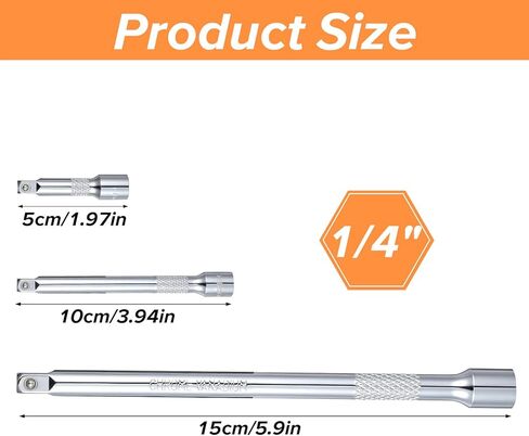 3 PCS 1/4 Drive 4 Inch Extension 2", 4", 6" Socket Extension Set 1/4 Set Socket Wrench Extensions (Silver) in Kuwait