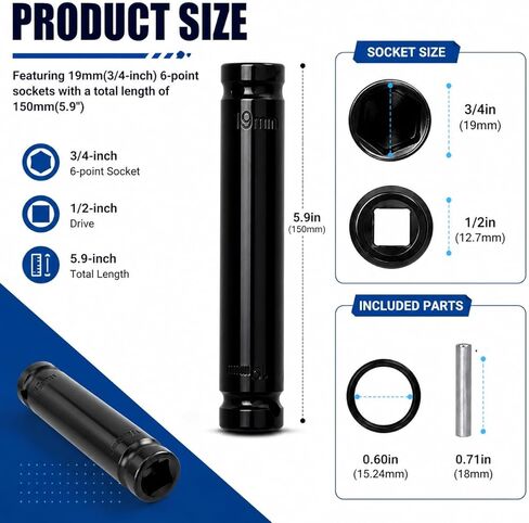 3/4" Extra Deep Socket Truck Cage Bolt Removal Tool – 1/2" Drive, Compatible with Truck Air Brakes & 800921 Cage Bolt Radius Corner Design in Kuwait