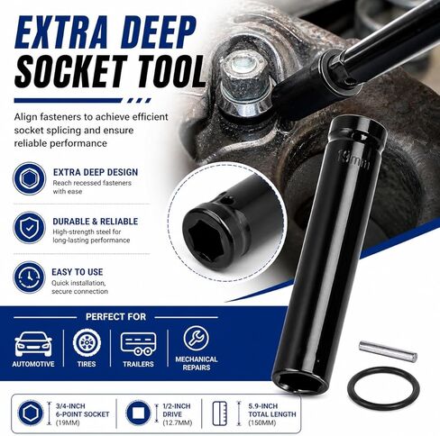 3/4" Extra Deep Socket Truck Cage Bolt Removal Tool – 1/2" Drive, Compatible with Truck Air Brakes & 800921 Cage Bolt Radius Corner Design in Kuwait