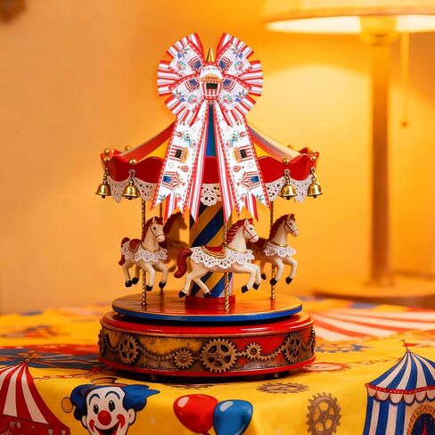 2 Rolls 10 Yards Carnival Circus Theme Wired Edge Ribbon 2.5 Inch Circus Tent Clown Carousel Printed Craft Ribbon for Gift Wrapping Wreath Bow Carnival Party Birthday Decoration in Kuwait