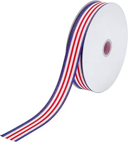 Songye Patriotic Wired Ribbon 1 Inch x 20 Yards, Red White Blue Striped Ribbon for 4th of July, Memorial Day, Independence Day, Gift Wrapping, Bow Making, Wreaths, DIY Crafts in Saudi Arabia