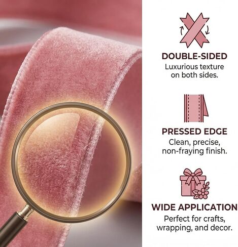 Pink Velvet Ribbon, 2.5 cm Wide and 10 Yards Long, with Velvety Edges, Suitable for Gift Wrapping, Christmas Decorations, DIY Crafts, and Fashion Accessories. in Kuwait