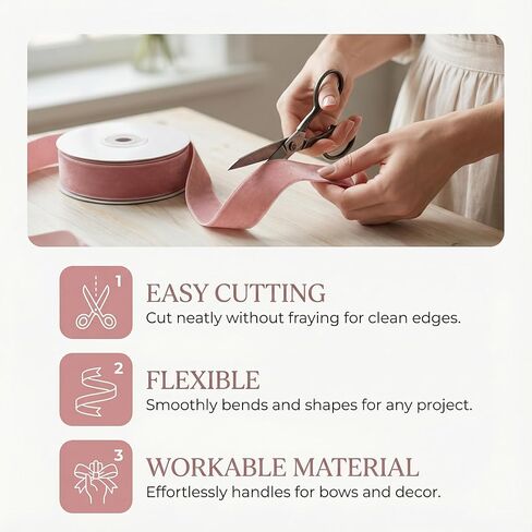 Pink Velvet Ribbon, 2.5 cm Wide and 10 Yards Long, with Velvety Edges, Suitable for Gift Wrapping, Christmas Decorations, DIY Crafts, and Fashion Accessories. in Kuwait