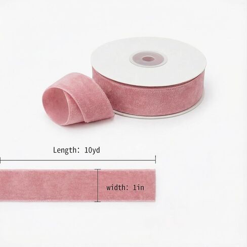 Pink Velvet Ribbon, 2.5 cm Wide and 10 Yards Long, with Velvety Edges, Suitable for Gift Wrapping, Christmas Decorations, DIY Crafts, and Fashion Accessories. in Kuwait