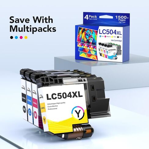 LC504 LC504XL Ink Cartridges Combo Pack Replacement for Brother LC 504 504XL High Yield Ink Cartridges Replacement for Brohter INKvestment MFC-J1355DW MFC-J1365DW MFC-J1367DW Printer, 4 Pack(B/C/M/Y) in Kuwait