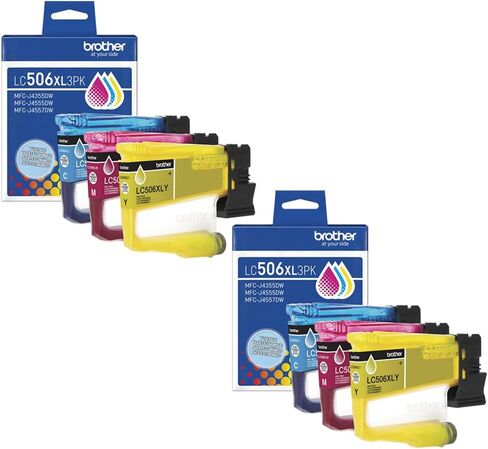 Brother Genuine LC506XL3PKS High Yield Color Ink Cartridges 3 Pack (Cyan, Magenta, Yellow) for INKvestment MFC-J4355DW MFC-J4555DW MFC-J6560DW MFC-J6960DW MFC-J6975DW, 2 Pack (Total 6 Cartridges) in Kuwait