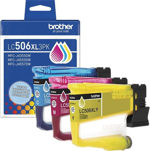 Brother Genuine LC506XL3PKS High Yield Color Ink Cartridges 3 Pack (Cyan, Magenta, Yellow) for INKvestment MFC-J4355DW MFC-J4555DW MFC-J6560DW MFC-J6960DW MFC-J6975DW, 2 Pack (Total 6 Cartridges) in Kuwait
