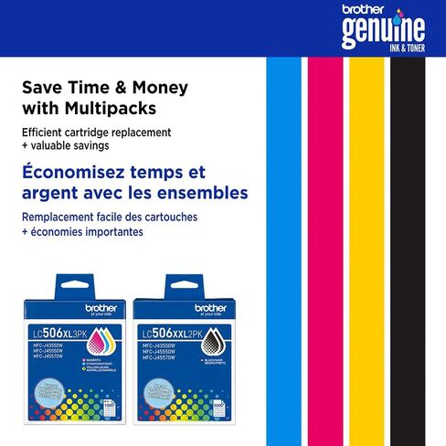Brother Genuine LC506XL3PKS High Yield Color Ink Cartridges 3 Pack (Cyan, Magenta, Yellow) for INKvestment MFC-J4355DW MFC-J4555DW MFC-J6560DW MFC-J6960DW MFC-J6975DW, 2 Pack (Total 6 Cartridges) in Kuwait