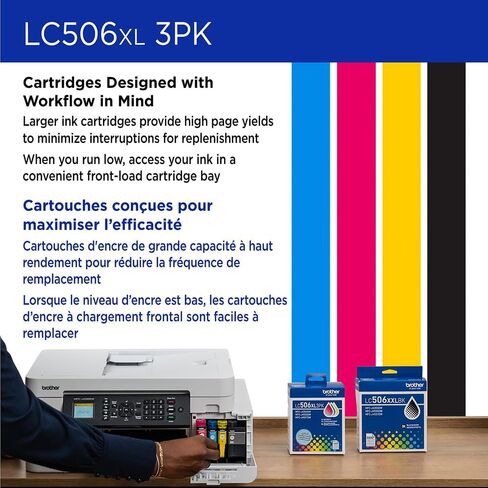 Brother Genuine LC506XL3PKS High Yield Color Ink Cartridges 3 Pack (Cyan, Magenta, Yellow) for INKvestment MFC-J4355DW MFC-J4555DW MFC-J6560DW MFC-J6960DW MFC-J6975DW, 2 Pack (Total 6 Cartridges) in Kuwait