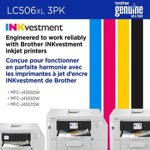 Brother Genuine LC506XL3PKS High Yield Color Ink Cartridges 3 Pack (Cyan, Magenta, Yellow) for INKvestment MFC-J4355DW MFC-J4555DW MFC-J6560DW MFC-J6960DW MFC-J6975DW, 2 Pack (Total 6 Cartridges) in Kuwait