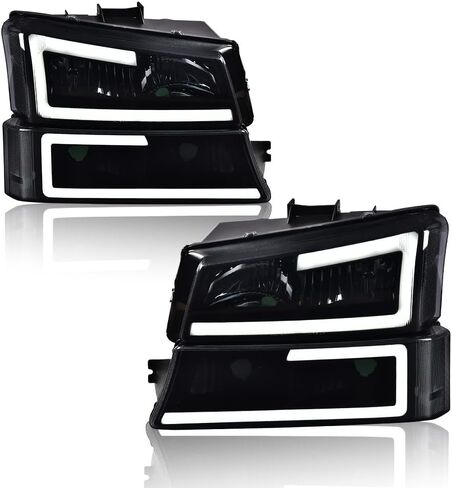 CHEDA Headlights Assembly, Compatible with 2003-2007 Chevy Silverado Avalanche, Smoky Lens Black Housing Clear Reflector LED DRL Bumper Headlamps Set, GM2503224 Faros Conjunto De Faros in Kuwait