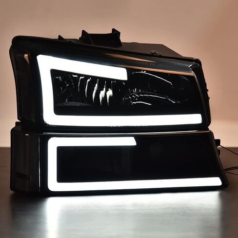 CHEDA Headlights Assembly, Compatible with 2003-2007 Chevy Silverado Avalanche, Smoky Lens Black Housing Clear Reflector LED DRL Bumper Headlamps Set, GM2503224 Faros Conjunto De Faros in Kuwait