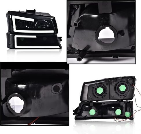 CHEDA Headlights Assembly, Compatible with 2003-2007 Chevy Silverado Avalanche, Smoky Lens Black Housing Clear Reflector LED DRL Bumper Headlamps Set, GM2503224 Faros Conjunto De Faros in Kuwait