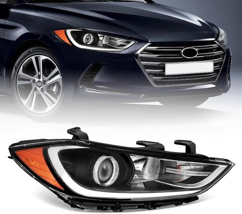 Headlight Assembly Compatible with 2017 2018 Hyundai Elantra Black Housing,Right Passenger Side in Kuwait