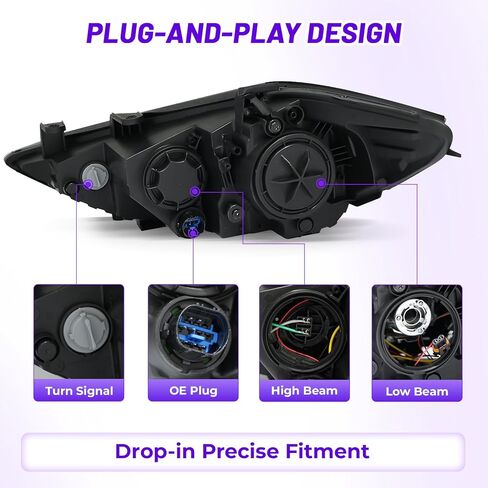 Headlight Assembly Compatible with 2017 2018 Hyundai Elantra Black Housing,Right Passenger Side in Kuwait