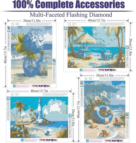 Yijingtop 4 Packs Summer Diamond Art Kits for Adults,Beach Diamond Painting Kits,5D DIY Diamond Art Painting,Gem Art for Adults fot Home Wall Decor 12x16inch in Saudi Arabia