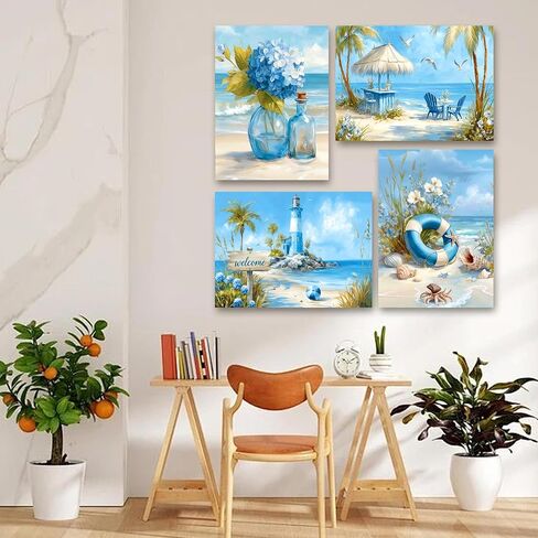 Yijingtop 4 Packs Summer Diamond Art Kits for Adults,Beach Diamond Painting Kits,5D DIY Diamond Art Painting,Gem Art for Adults fot Home Wall Decor 12x16inch in Saudi Arabia